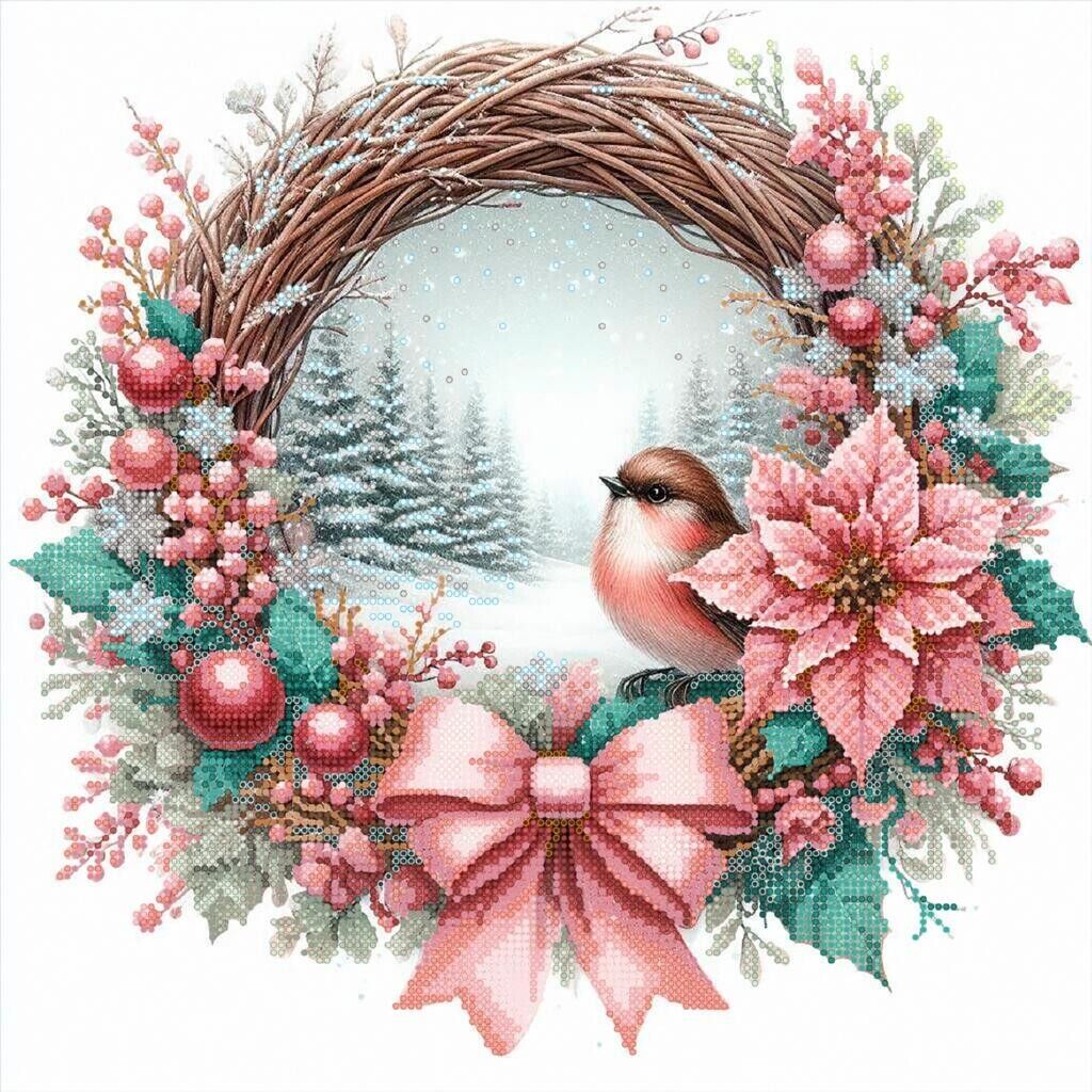 Bead Embroidery Kit Christmas Wreath DIY Bead needlepoint Bead stitching