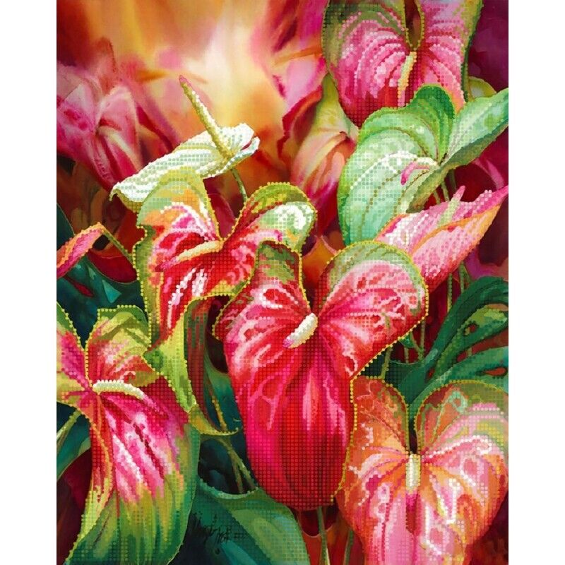 Bead Embroidery Kit Anthurium Flowers DIY Beaded needlepoint Beadwork