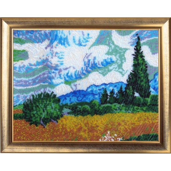 Full Bead Embroidery Kit Field with cypress Bead needlepoint Bead stitching