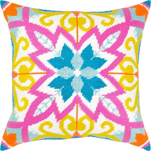 Tapestry Pillow Cover DIY kit "Colorful pillow" Needlepoint kit Printed canvas