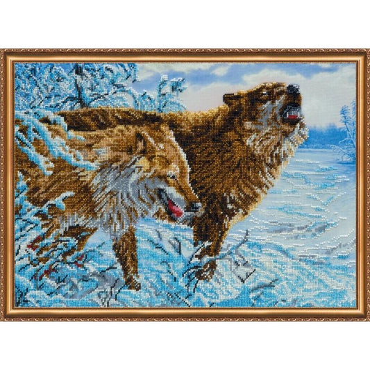 Bead Embroidery Kit Wolves Beaded stitching Bead needlepoint Beadwork DIY