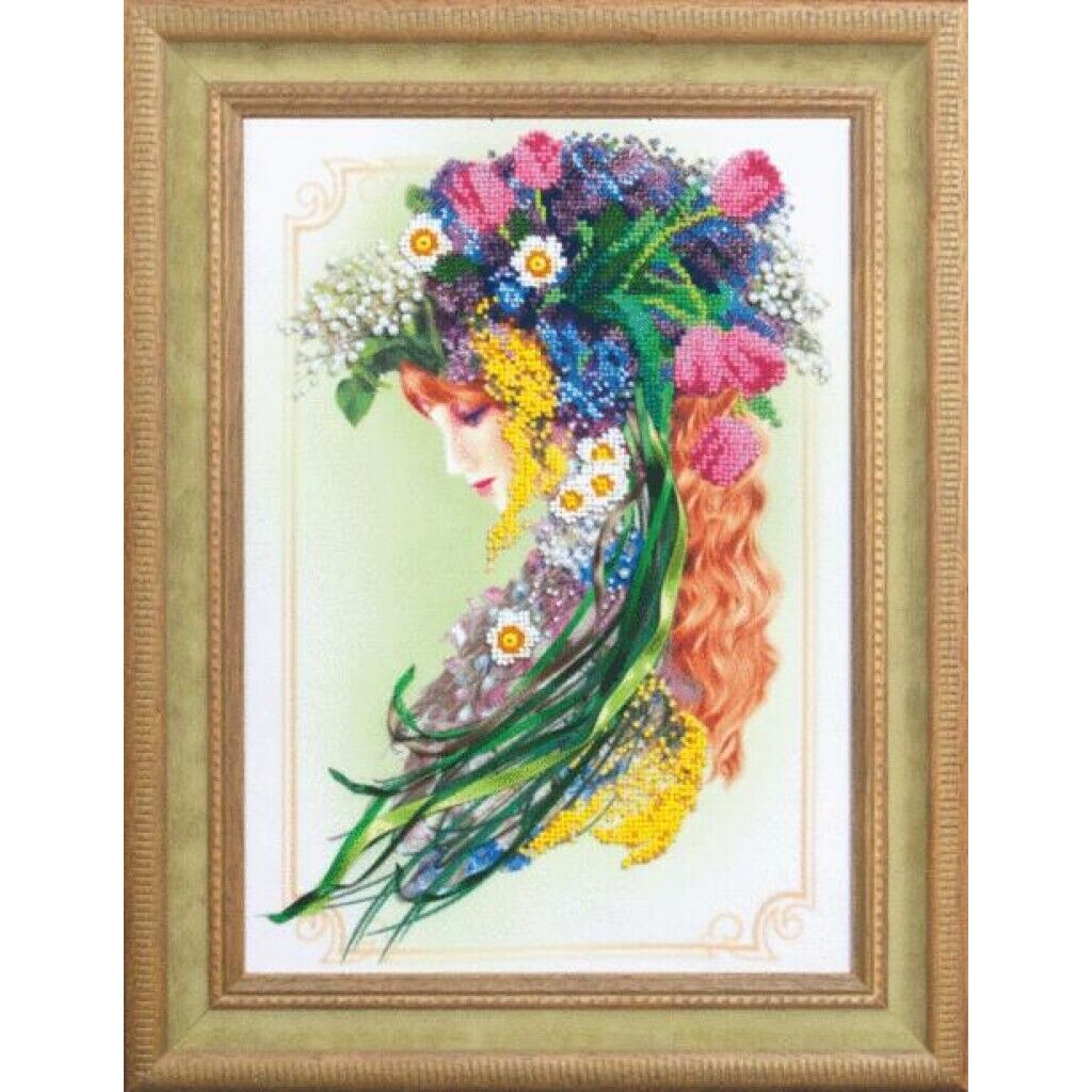 Bead Embroidery Kit Lady Spring DIY Bead needlepoint Beadwork