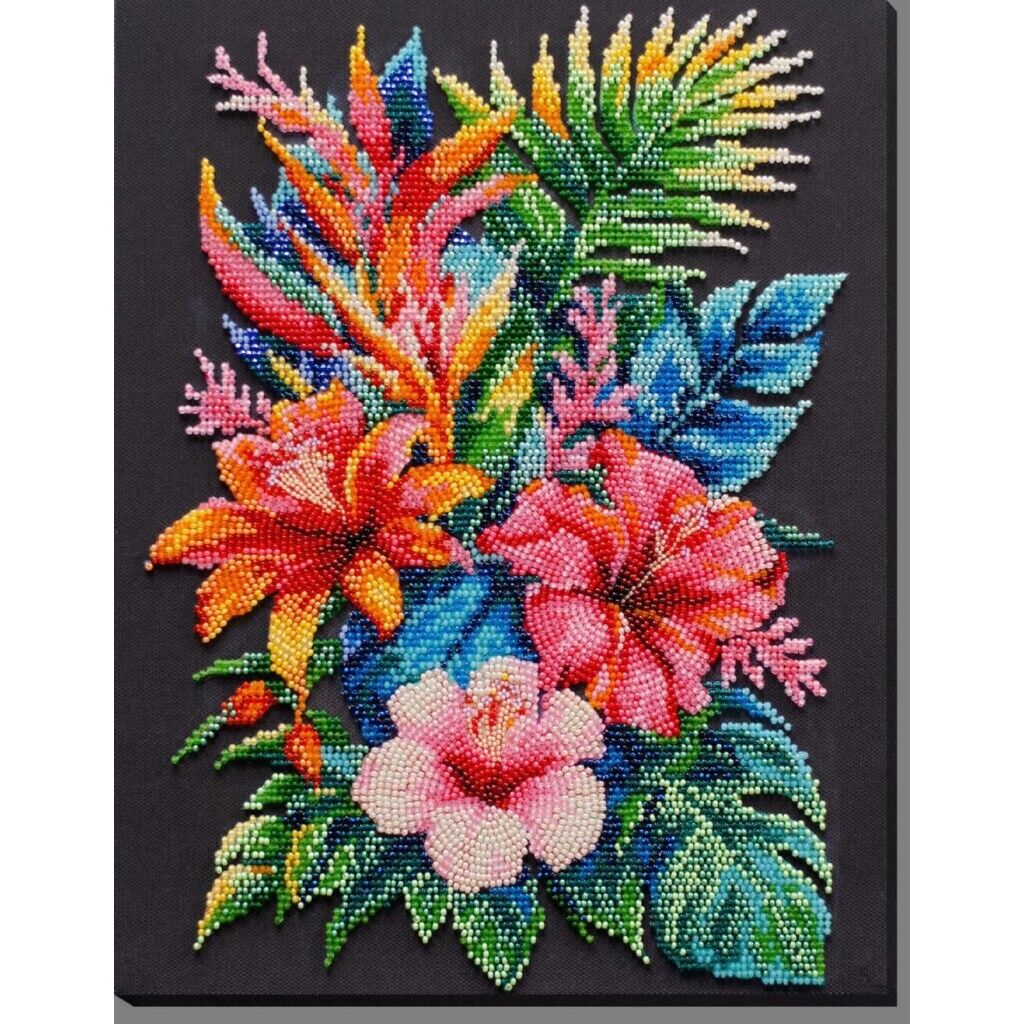 Bead Embroidery Kit Paradise flowers Bead  stitching Bead needlepoint DIY