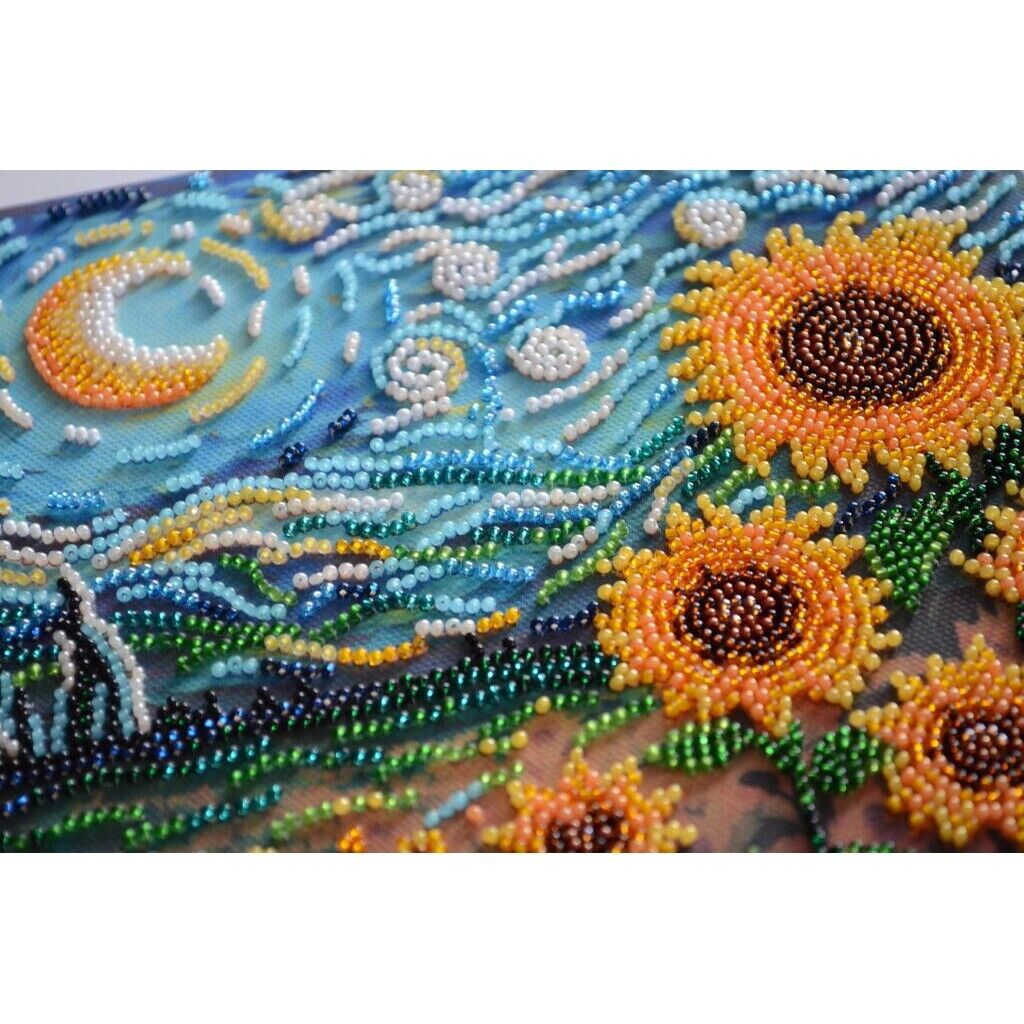 Bead Embroidery Kit Sunflowers in night Beaded stitching Bead needlepoint DIY