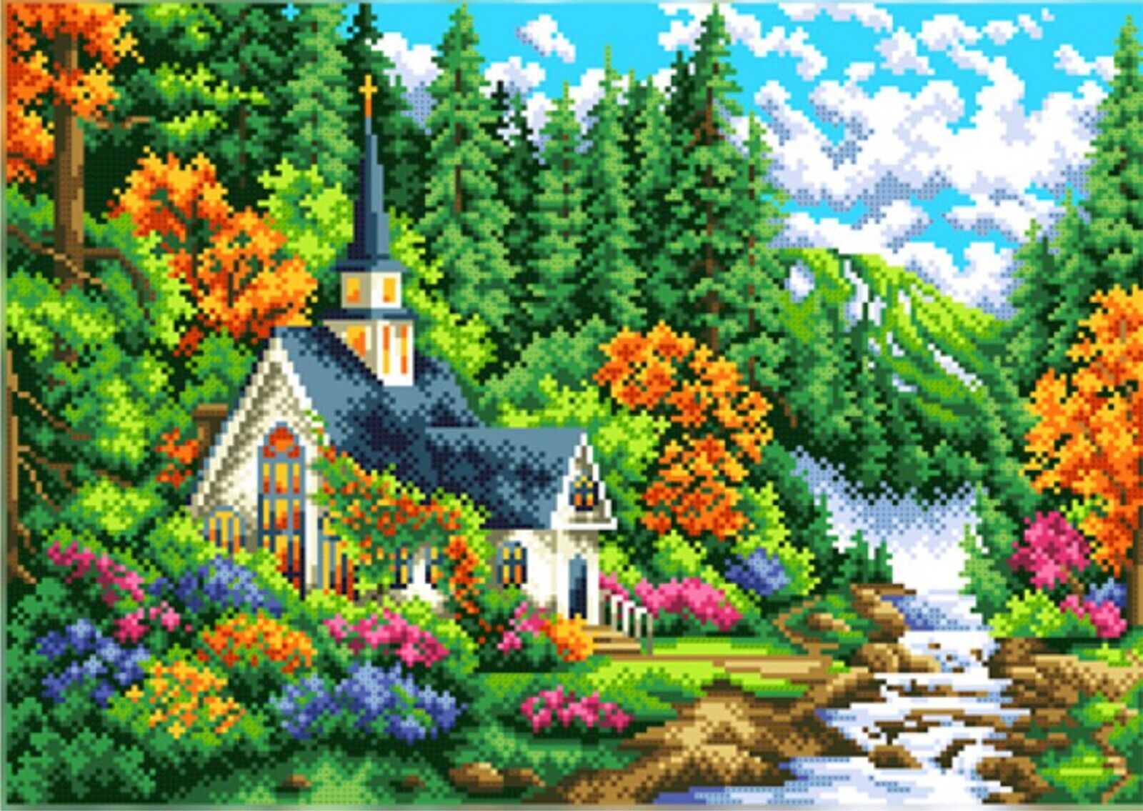 Full Bead Embroidery Kit Church in the forest DIY Beaded needlepoint