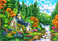 Full Bead Embroidery Kit Church in the forest DIY Beaded needlepoint