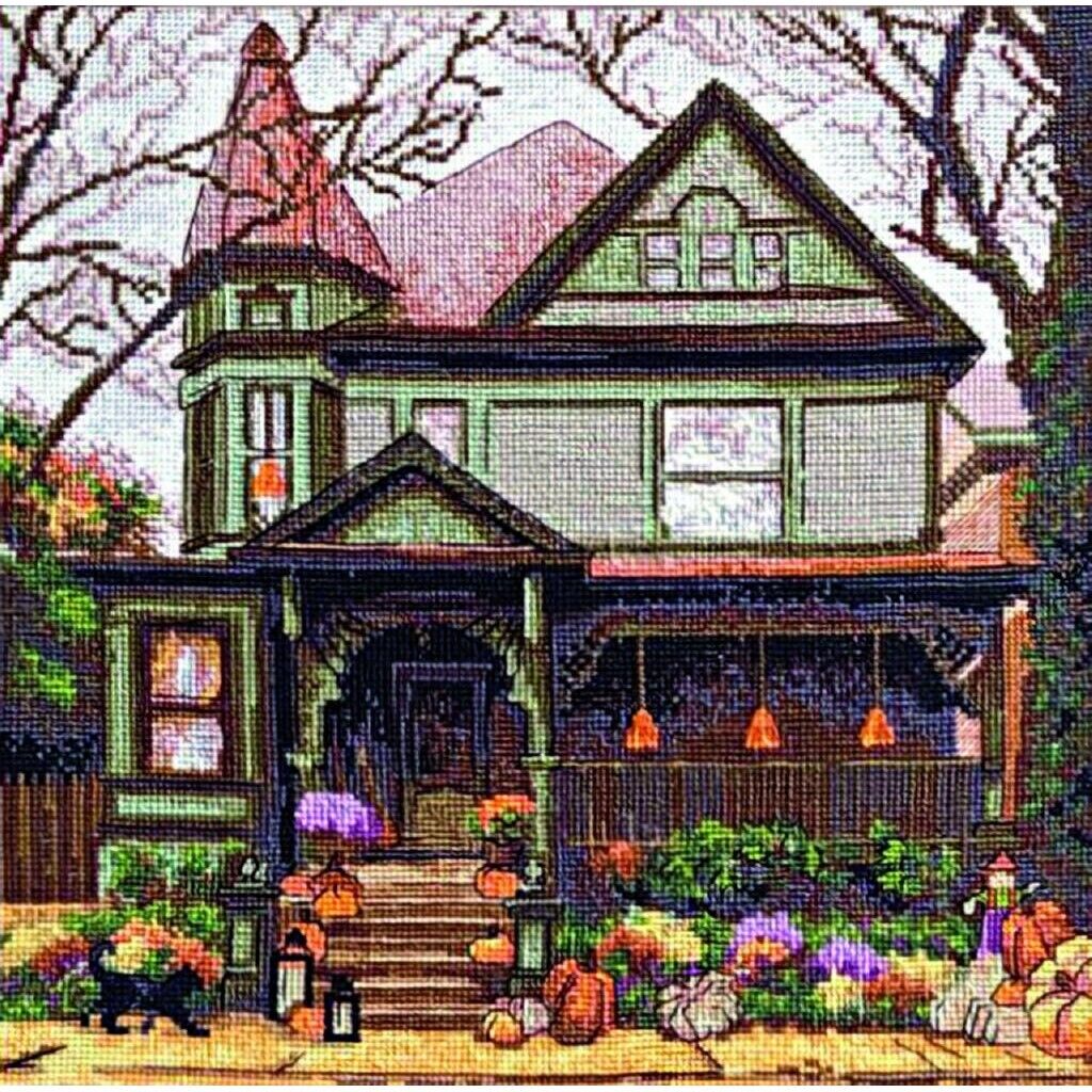 Counted Cross Stitch Kit Autumn house DIY Unprinted canvas