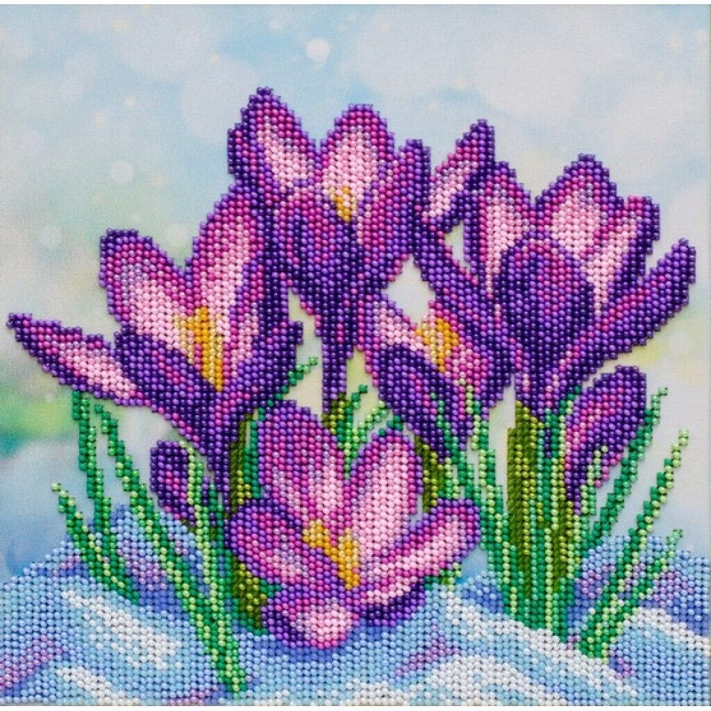 Bead Embroidery Kit Crocuses Flowers Beaded needlepoint Bead stitching DIY