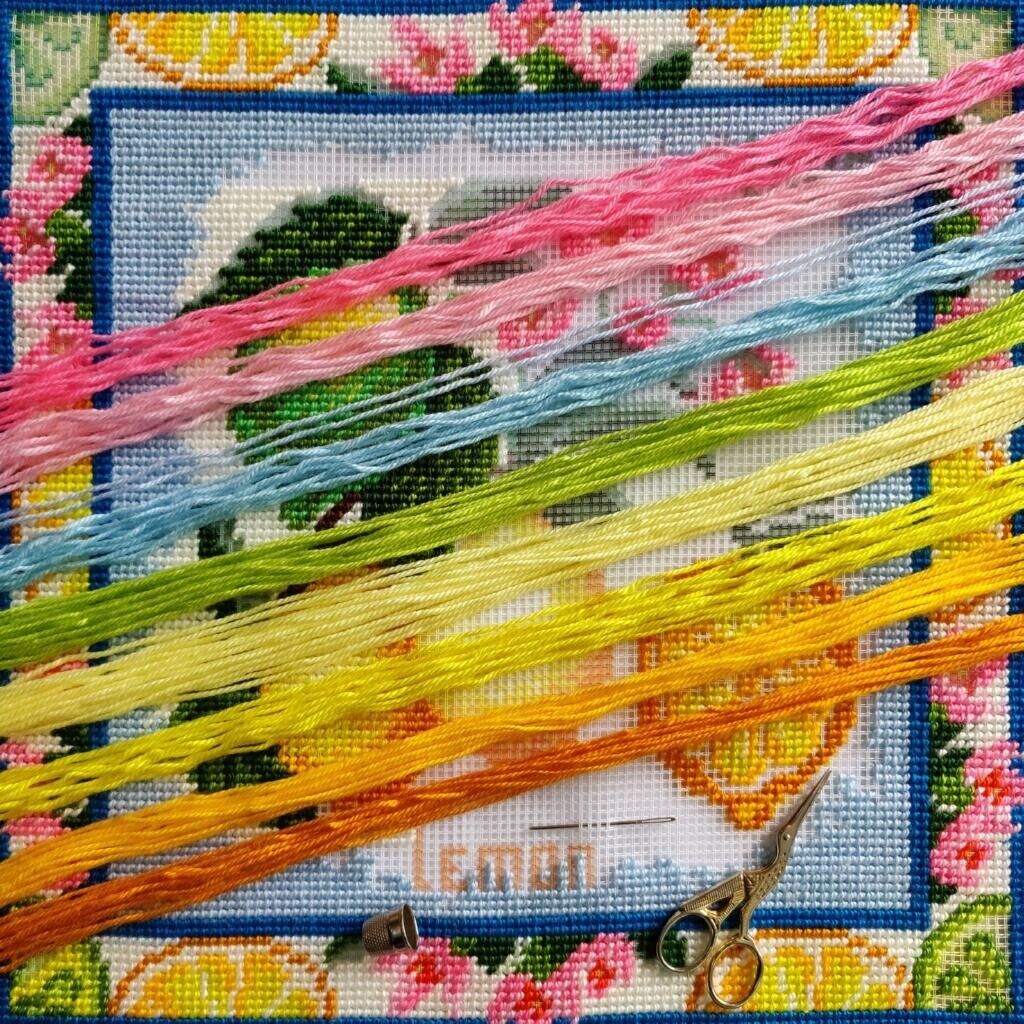 Tapestry Pillow Cover DIY kit "Lemons" Needlepoint kit Printed canvas