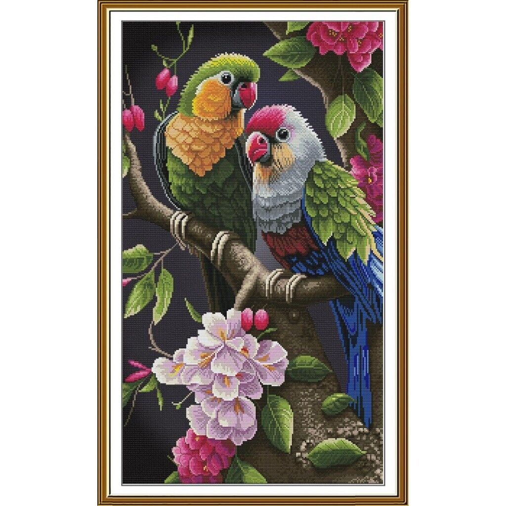 Counted Cross Stitch Kit Bright parrots DIY Unprinted canvas