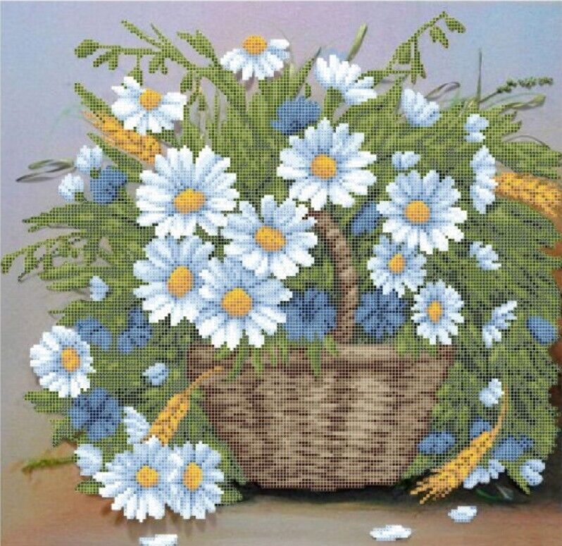 Bead Embroidery Kit Daisies Flowers DIY Bead needlepoint Bead stitching