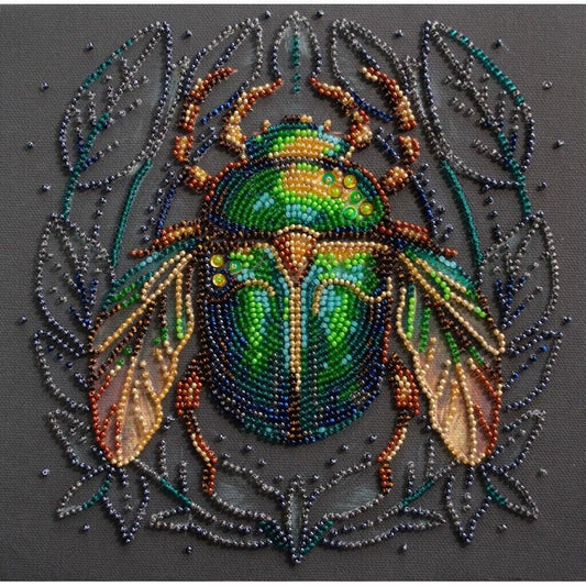 Bead Embroidery Kit Emerald beetle Bead needlepoint Beadwork DIY