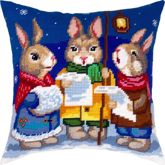 Tapestry Pillow Cover DIY kit "Christmas hare" Needlepoint kit Printed canvas