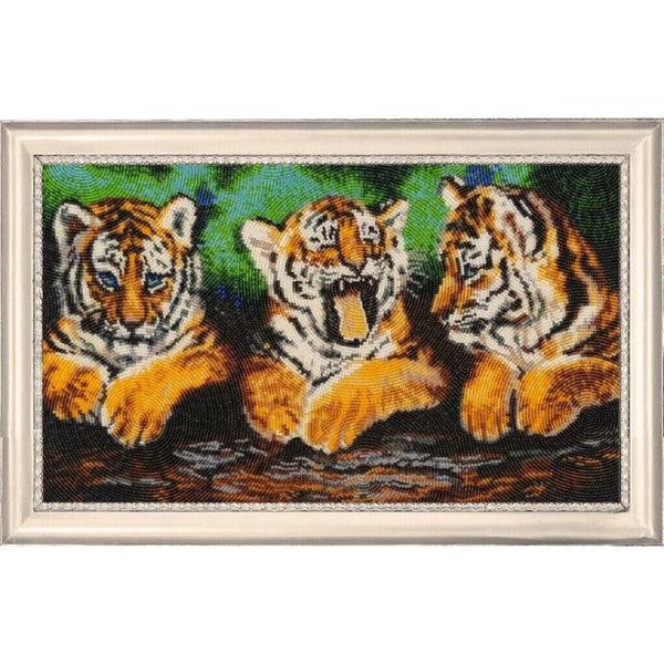 Full Bead Embroidery Kit Tigers DIY Bead needlepoint Bead stitching Beadwork