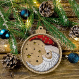 Bead Embroidery Kit on Wood Santa DIY Christmas tree toy