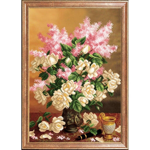 Bead Embroidery Kit Lush bouquet Flowers Bead needlepoint Bead stitching DIY