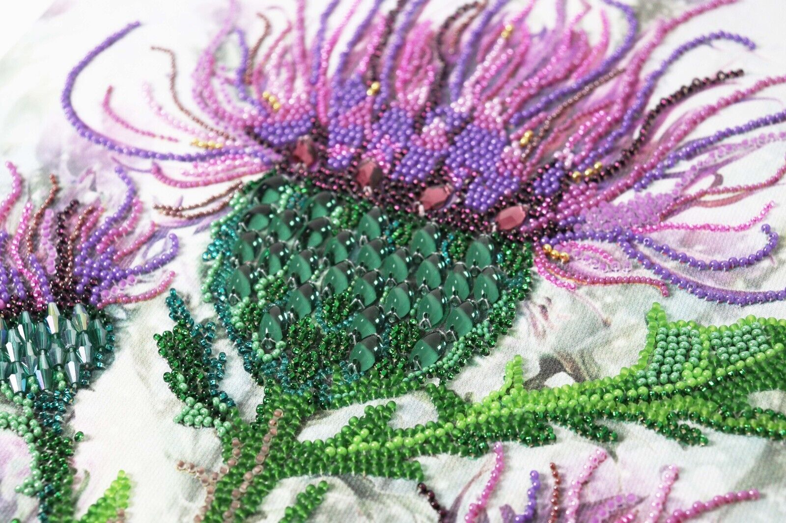 Bead Embroidery Kit Thistle Flower Bead stitching Beadwork Bead needlepoint DIY