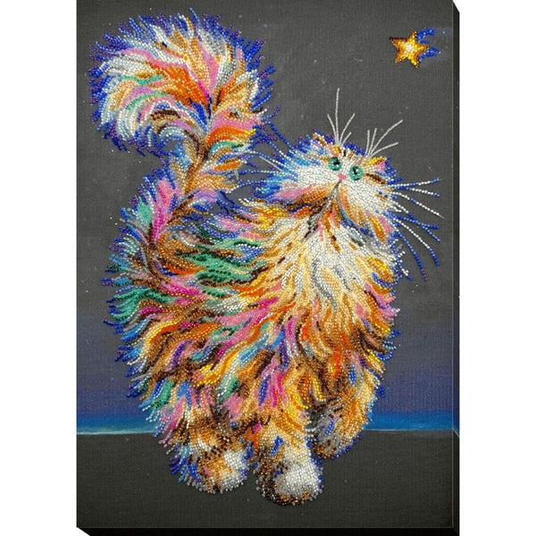 Bead Embroidery Kit Cat Beaded stitching Bead needlepoint Beadwork DIY