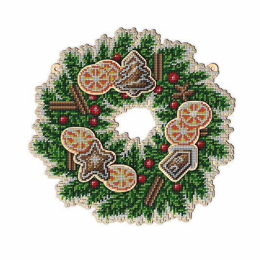 Bead Embroidery Kit on Wood Christmas Wreath DIY