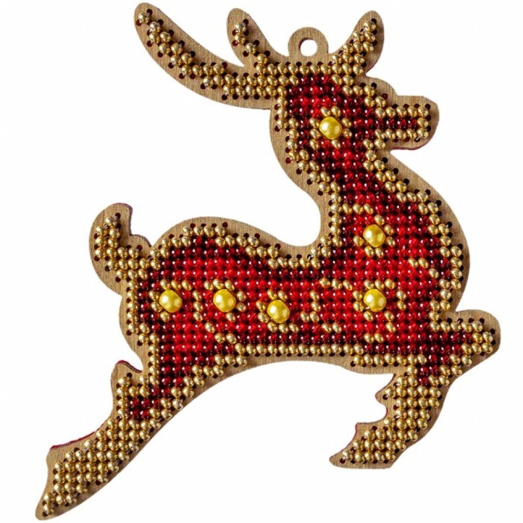 Bead Embroidery Kit on Wood Deer DIY Christmas tree toy