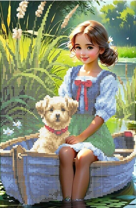 Bead Embroidery Kit Girl on vacation DIY Bead needlepoint Bead stitching