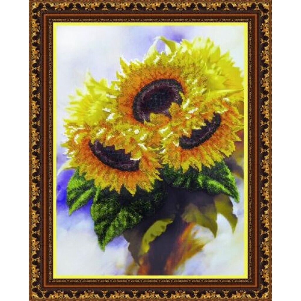 Bead Embroidery Kit Sunflowers DIY Beaded needlepoint Beaded stitching