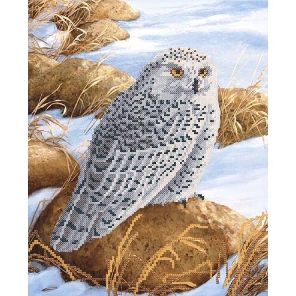 Bead Embroidery Kit White Owl DIY Bead needlepoint Bead stitching Beadwork