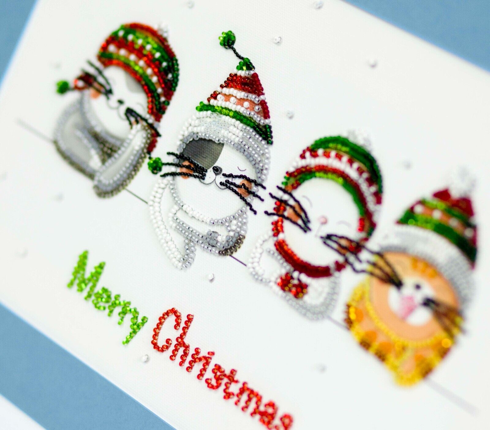 Bead Embroidery Kit Christmas cats Bead stitching Bead needlepoint DIY