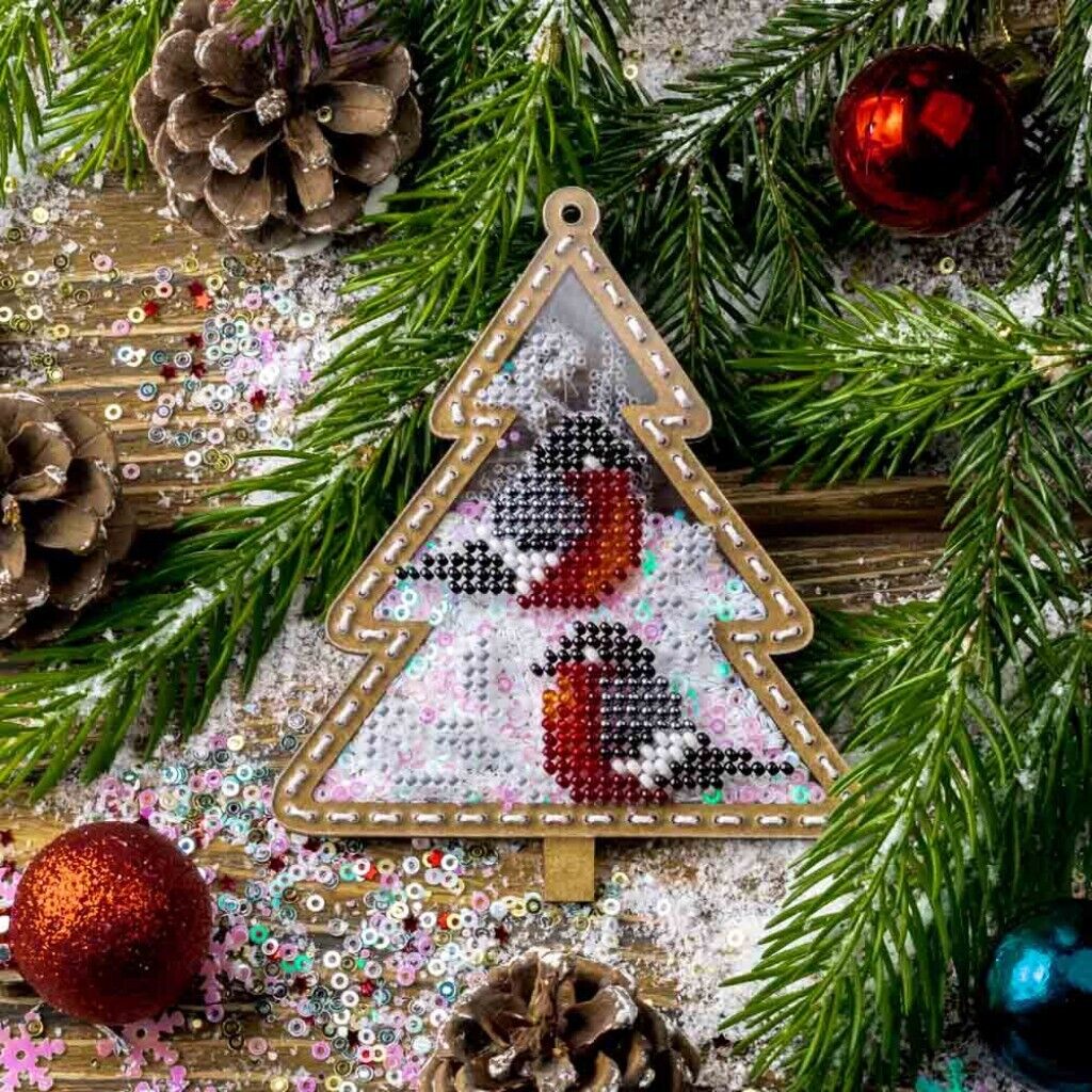 Bead Embroidery Kit on Plastic Snowbirds DIY Christmas tree toy