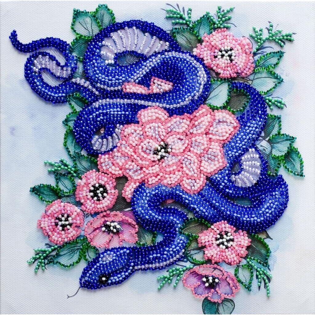 Bead Embroidery Kit Blue snake DIY Beadwork Beading Needlepoint kit