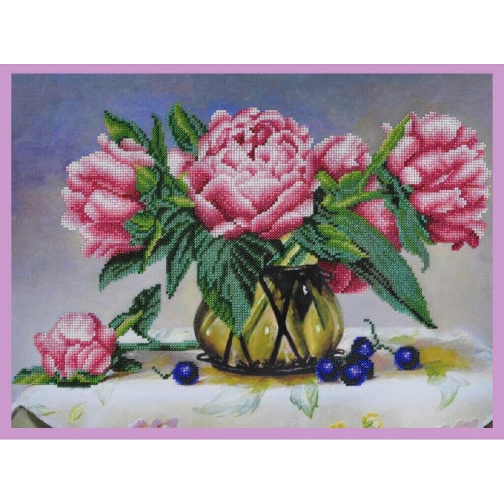 Bead Embroidery Kit Peonies Flowers DIY Beaded needlepoint Beaded stitching