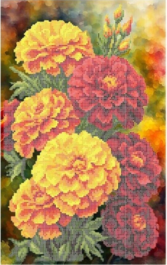 Bead Embroidery Kit Marigold DIY Bead needlepoint Bead stitching