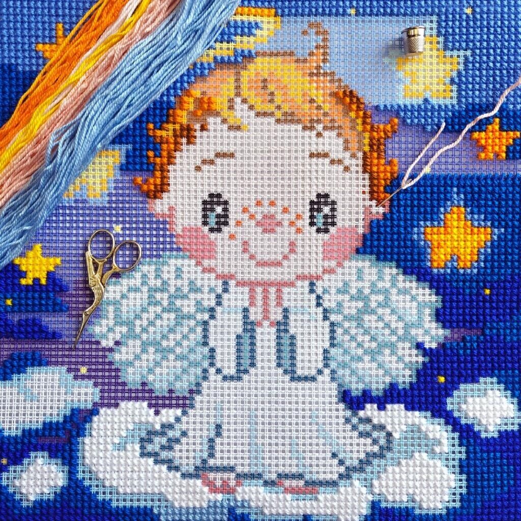 Cross stitch Pillow Cover DIY kit "Angel" Needlepoint kit Printed canvas