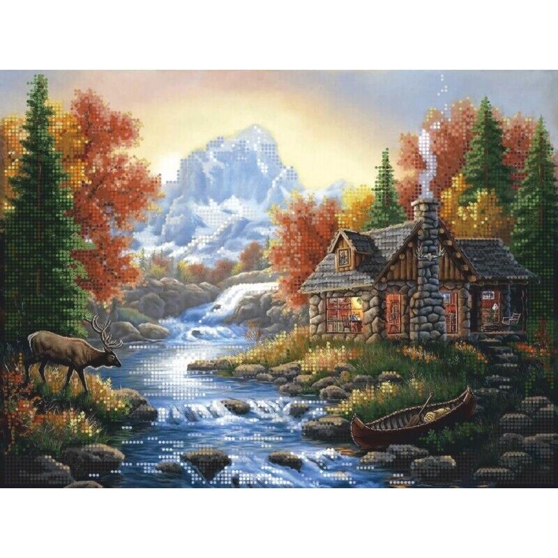 Bead Embroidery Kit Hunting lodge DIY Beaded needlepoint Beaded stitching 