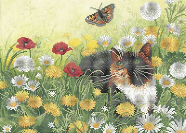 Bead Embroidery Kit Cat in flowers DIY Beaded needlepoint Beaded stitching
