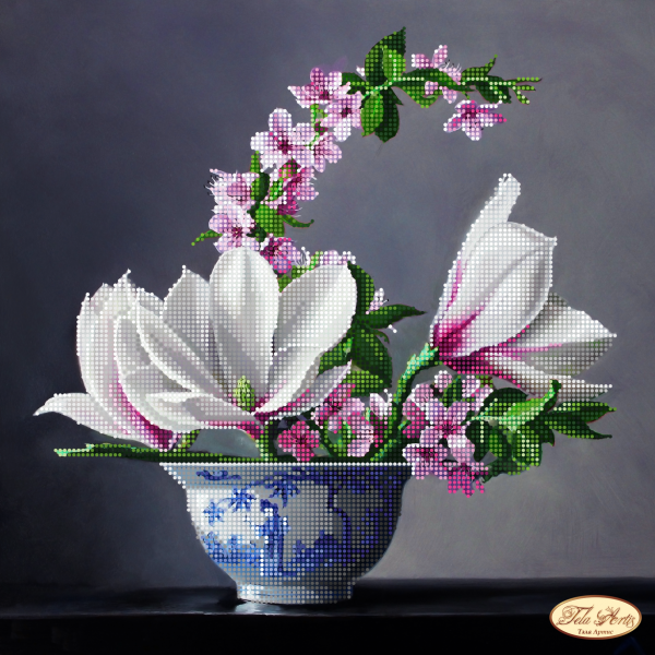 Bead Embroidery Kit Delicate magnolia Bead needlepoint Bead stitching DIY