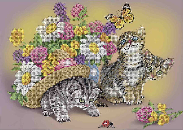 Bead Embroidery Kit Cats DIY Beaded needlepoint Beaded stitching