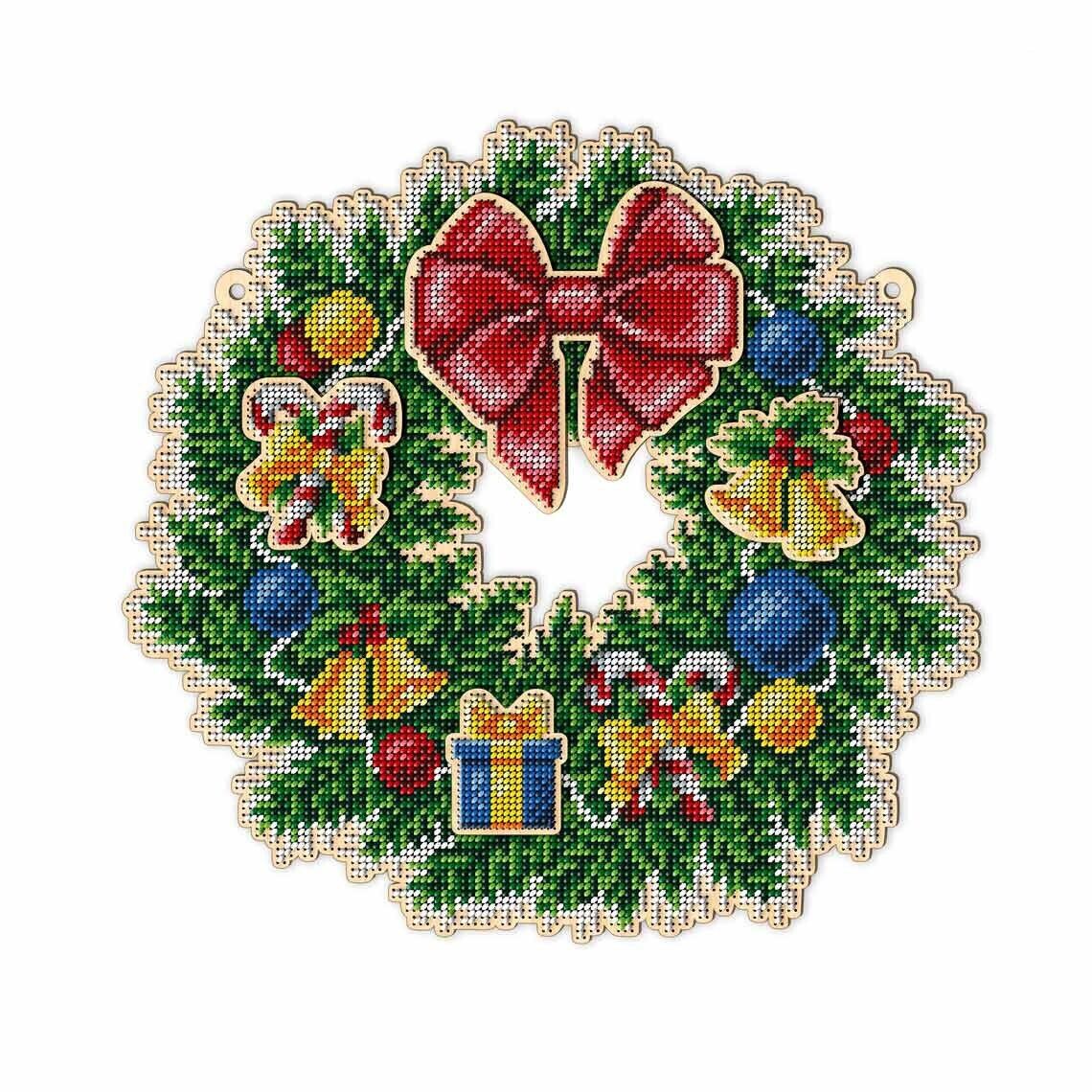 Bead Embroidery Kit on Wood Christmas Wreath DIY