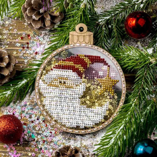 Bead Embroidery Kit on Plastic Santa DIY Christmas tree toy