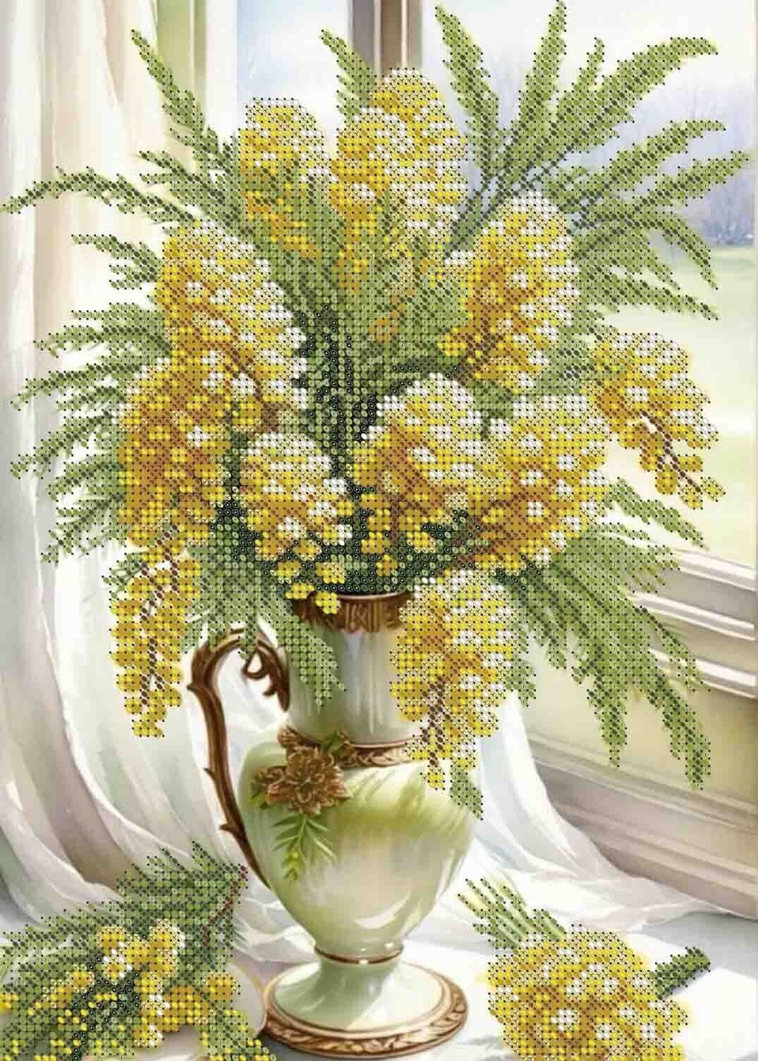 Bead Embroidery Kit Mimosa Flowers Bead needlepoint Bead stitching Beadwork