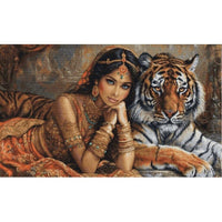 Counted Cross Stitch Kit Indian princess with tiger Luca-S DIY Unprinted canvas