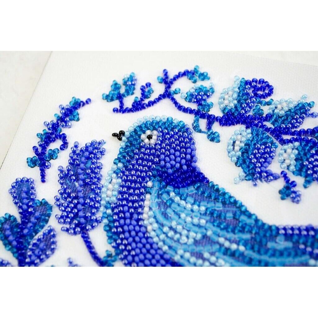 Bead Embroidery Kit Blue bird Beaded stitching Bead needlepoint DIY