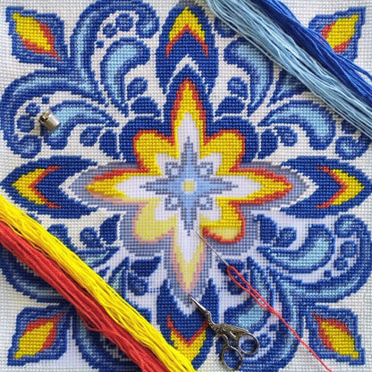 Tapestry Pillow Cover DIY kit "Fire and ice" Needlepoint kit Printed canvas