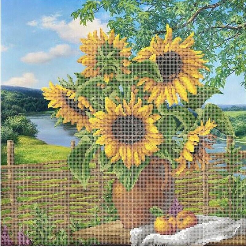 Bead Embroidery Kit Sunflowers DIY Bead needlepoint Bead stitching