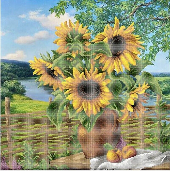 Bead Embroidery Kit Sunflowers DIY Bead needlepoint Bead stitching