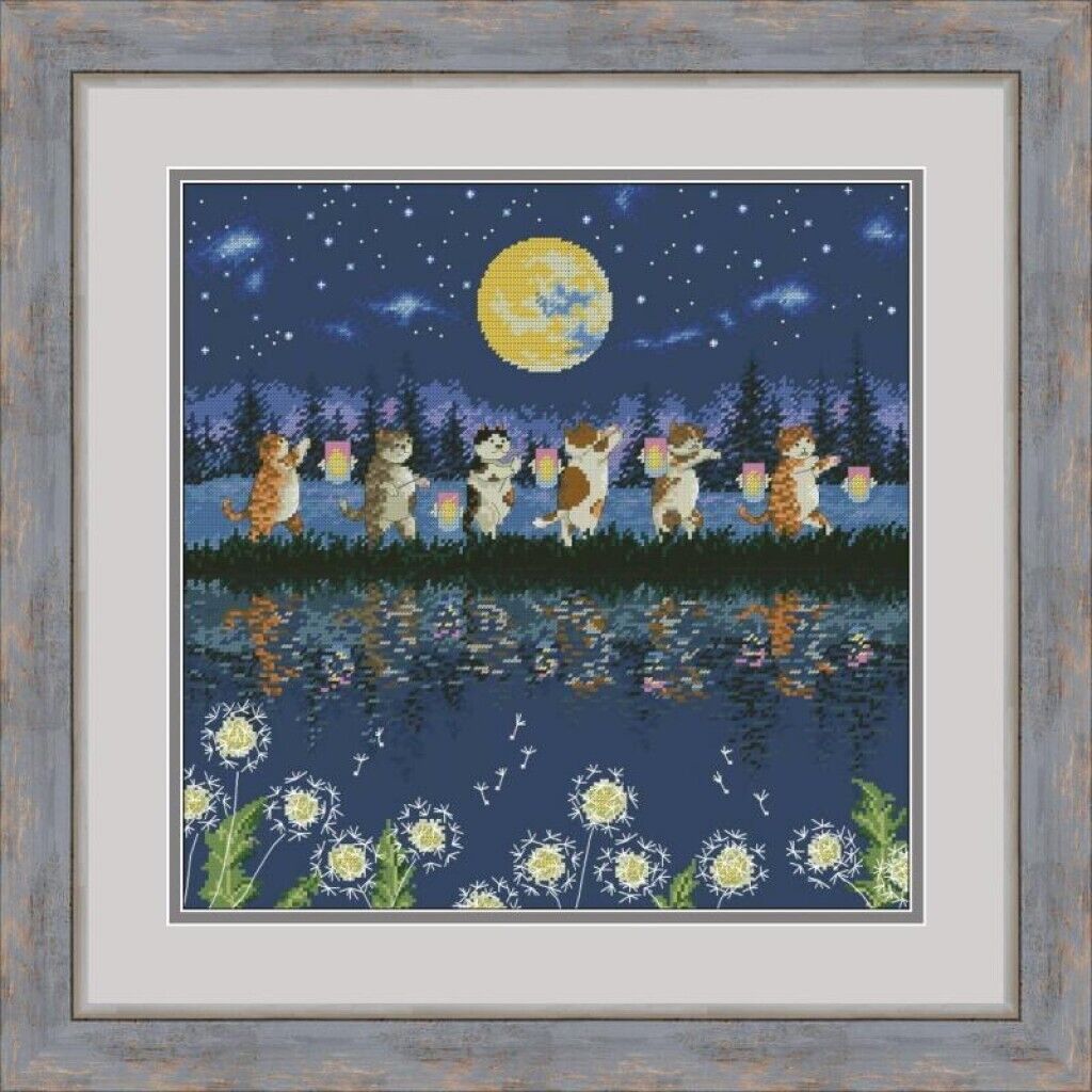 Counted Cross Stitch Kit Cat walk DIY Unprinted canvas