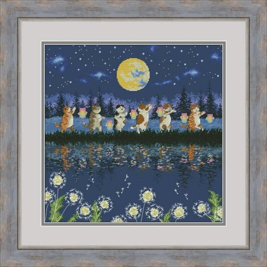 Counted Cross Stitch Kit Cat walk DIY Unprinted canvas