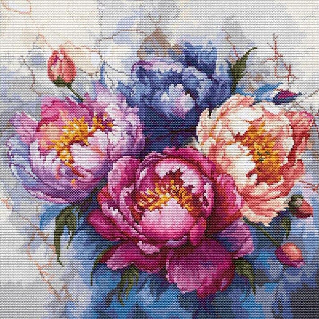 Counted Cross Stitch Kit Peonies Flowers Luca-S DIY Unprinted canvas
