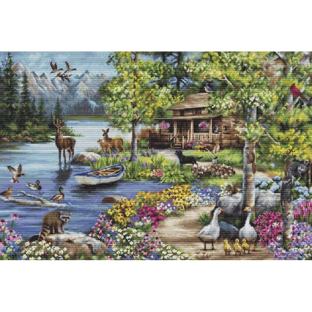 Counted Cross Stitch Kit Chalet near the lake Luca-S DIY Unprinted canvas