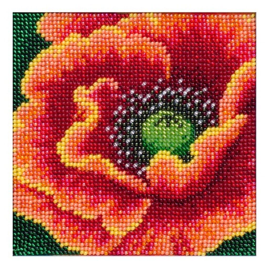 Bead Embroidery Kit Poppy Flowers Beaded needlepoint Bead stitching DIY